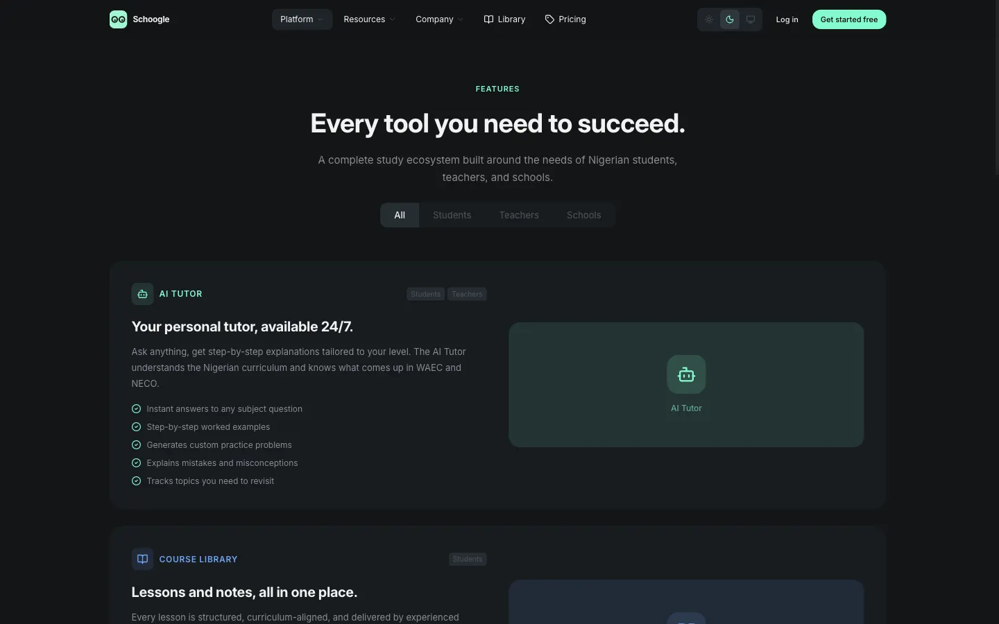 Every tool a student needs, from the AI tutor to the course library